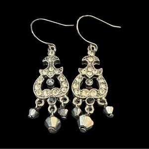 Vintage Chandelier Earrings Filigree Style Rhinestone Beaded Antique Silver Tone